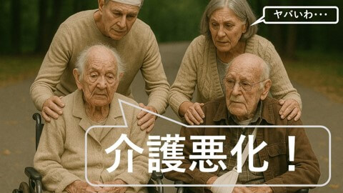 高齢者が超高齢者を介護している様子