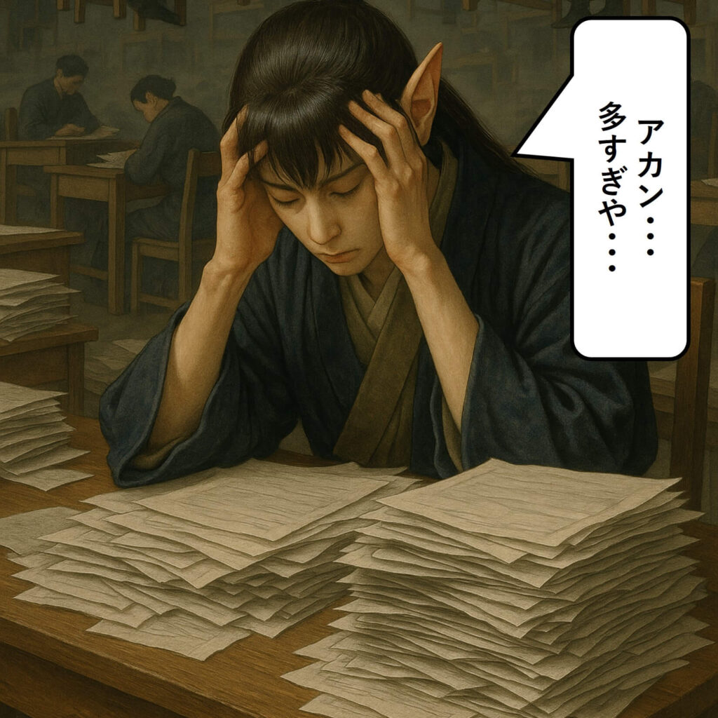 仕事量が多くて忙しそうな人物