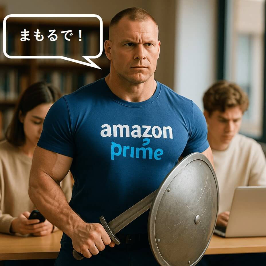 Amazon Primeロゴの強い守護者が学生を守る